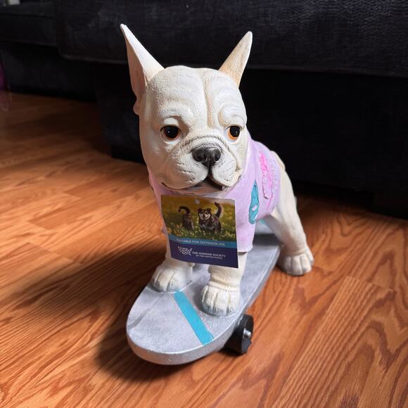 Humane Society Frenchie on Skateboard Resin Dog Statue 15.5” Tall NWT